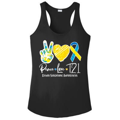 Peace Love T21 Down Syndrome Awareness Ladies PosiCharge Competitor Racerback Tank