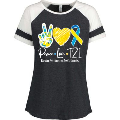 Peace Love T21 Down Syndrome Awareness Enza Ladies Jersey Colorblock Tee