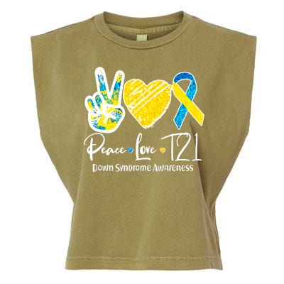 Peace Love T21 Down Syndrome Awareness Garment-Dyed Women's Muscle Tee