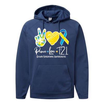 Peace Love T21 Down Syndrome Awareness Performance Fleece Hoodie