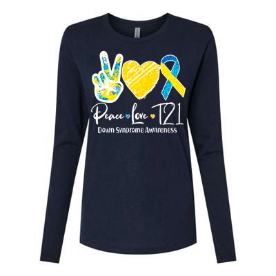 Peace Love T21 Down Syndrome Awareness Womens Cotton Relaxed Long Sleeve T-Shirt