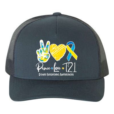 Peace Love T21 Down Syndrome Awareness Yupoong Adult 5-Panel Trucker Hat