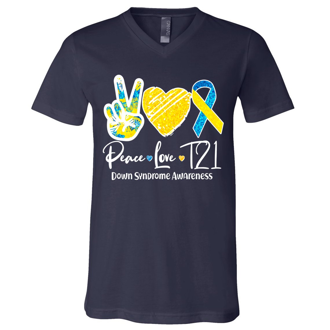 Peace Love T21 Down Syndrome Awareness V-Neck T-Shirt