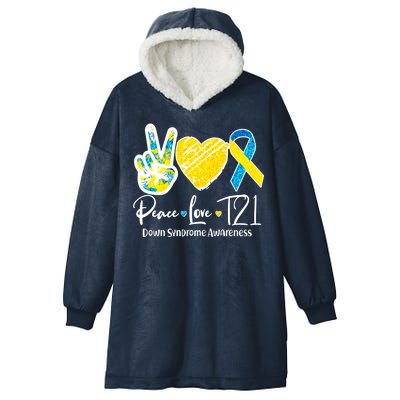 Peace Love T21 Down Syndrome Awareness Hooded Wearable Blanket