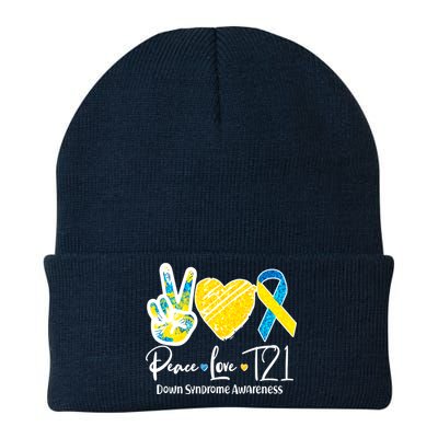 Peace Love T21 Down Syndrome Awareness Knit Cap Winter Beanie