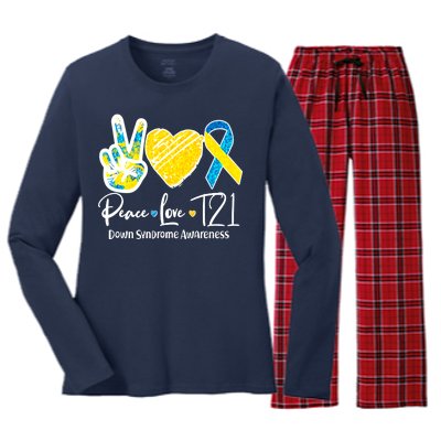 Peace Love T21 Down Syndrome Awareness Women's Long Sleeve Flannel Pajama Set 