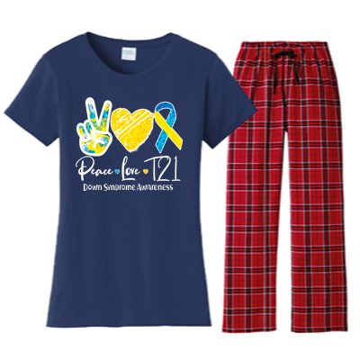 Peace Love T21 Down Syndrome Awareness Women's Flannel Pajama Set