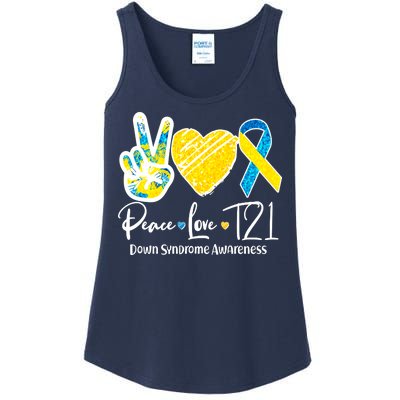 Peace Love T21 Down Syndrome Awareness Ladies Essential Tank