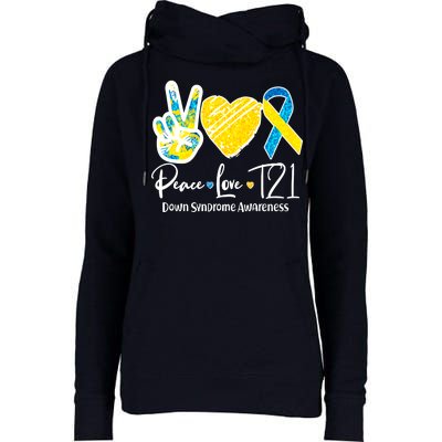 Peace Love T21 Down Syndrome Awareness Womens Funnel Neck Pullover Hood