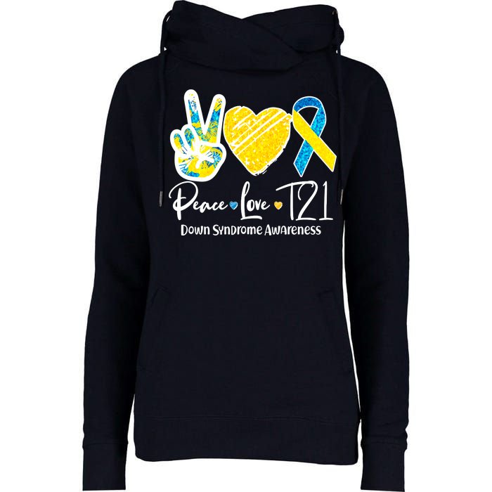 Peace Love T21 Down Syndrome Awareness Womens Funnel Neck Pullover Hood