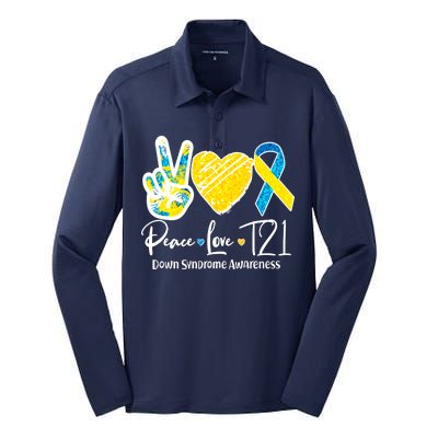 Peace Love T21 Down Syndrome Awareness Silk Touch Performance Long Sleeve Polo