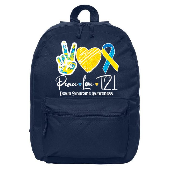 Peace Love T21 Down Syndrome Awareness 16 in Basic Backpack