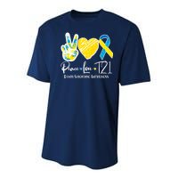 Peace Love T21 Down Syndrome Awareness Youth Performance Sprint T-Shirt