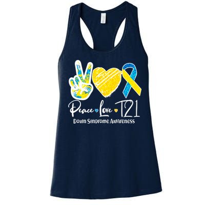 Peace Love T21 Down Syndrome Awareness Women's Racerback Tank