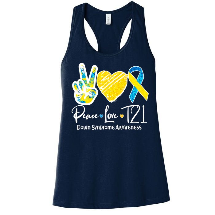 Peace Love T21 Down Syndrome Awareness Women's Racerback Tank