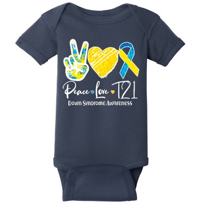 Peace Love T21 Down Syndrome Awareness Baby Bodysuit