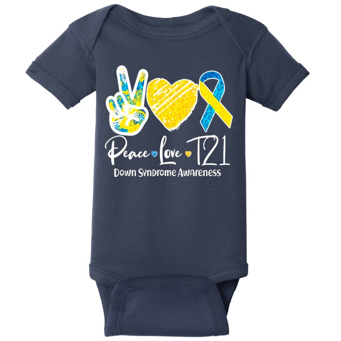 Peace Love T21 Down Syndrome Awareness Baby Bodysuit