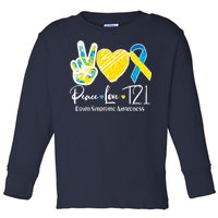 Peace Love T21 Down Syndrome Awareness Toddler Long Sleeve Shirt