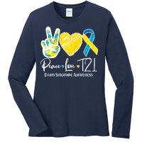 Peace Love T21 Down Syndrome Awareness Ladies Long Sleeve Shirt