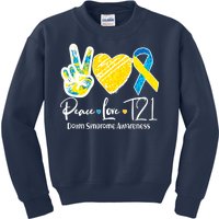 Peace Love T21 Down Syndrome Awareness Kids Sweatshirt