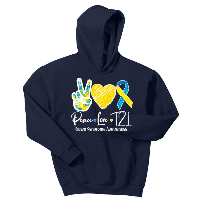 Peace Love T21 Down Syndrome Awareness Kids Hoodie