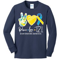 Peace Love T21 Down Syndrome Awareness Kids Long Sleeve Shirt