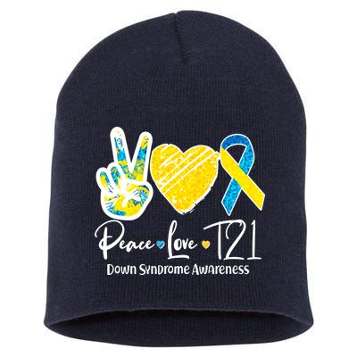 Peace Love T21 Down Syndrome Awareness Short Acrylic Beanie