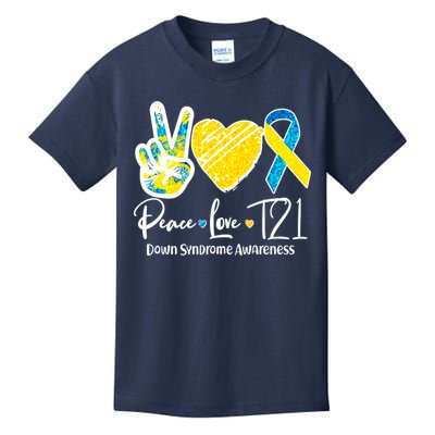Peace Love T21 Down Syndrome Awareness Kids T-Shirt