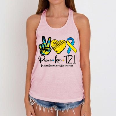 Peace Love T21 Down Syndrome Awareness Women's Knotted Racerback Tank