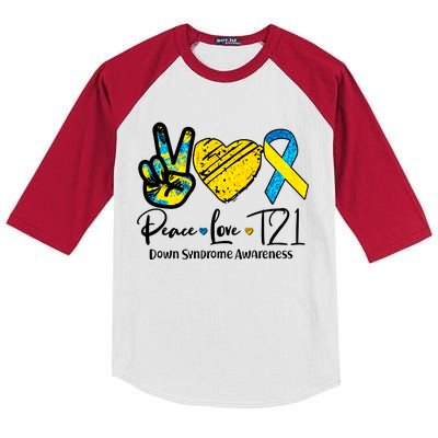 Peace Love T21 Down Syndrome Awareness Kids Colorblock Raglan Jersey