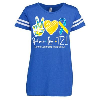 Peace Love T21 Down Syndrome Awareness Enza Ladies Jersey Football T-Shirt