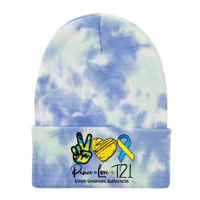 Peace Love T21 Down Syndrome Awareness Tie Dye 12in Knit Beanie