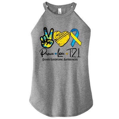 Peace Love T21 Down Syndrome Awareness Women's Perfect Tri Rocker Tank