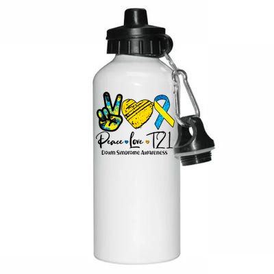 Peace Love T21 Down Syndrome Awareness Aluminum Water Bottle