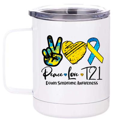 Peace Love T21 Down Syndrome Awareness 12 oz Stainless Steel Tumbler Cup