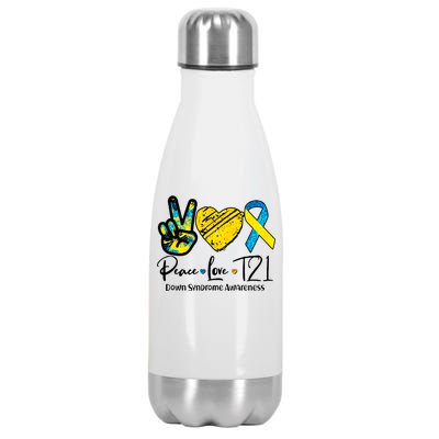 Peace Love T21 Down Syndrome Awareness Stainless Steel Insulated Water Bottle