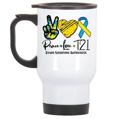 Peace Love T21 Down Syndrome Awareness Stainless Steel Travel Mug