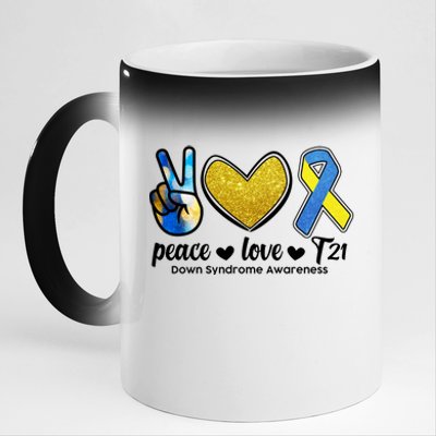 Peace Love T21 Down Syndrome Awareness Ribbon 11oz Black Color Changing Mug