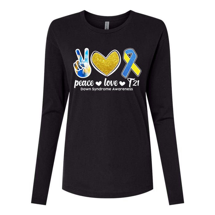 Peace Love T21 Down Syndrome Awareness Ribbon Womens Cotton Relaxed Long Sleeve T-Shirt