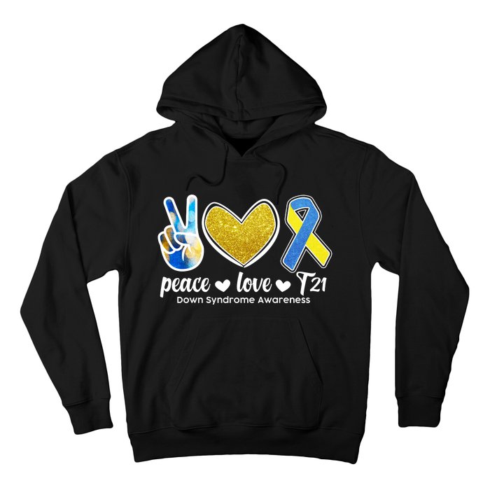 Peace Love T21 Down Syndrome Awareness Ribbon Hoodie