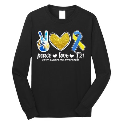 Peace Love T21 Down Syndrome Awareness Ribbon Long Sleeve Shirt