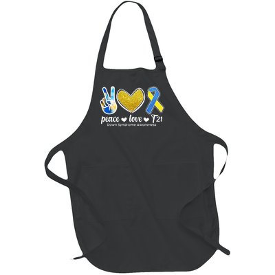 Peace Love T21 Down Syndrome Awareness Ribbon Full-Length Apron With Pockets