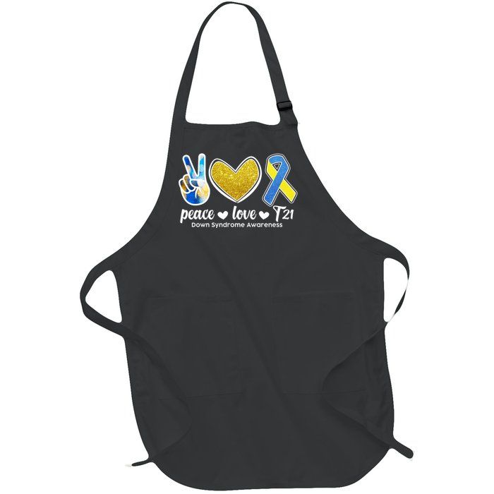 Peace Love T21 Down Syndrome Awareness Ribbon Full-Length Apron With Pockets