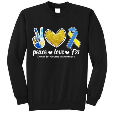 Peace Love T21 Down Syndrome Awareness Ribbon Sweatshirt