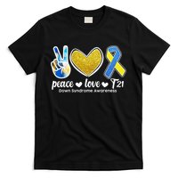 Peace Love T21 Down Syndrome Awareness Ribbon T-Shirt