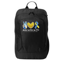 Peace Love T21 Down Syndrome Awareness Ribbon City Backpack