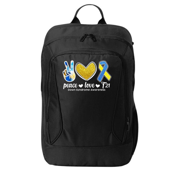 Peace Love T21 Down Syndrome Awareness Ribbon City Backpack