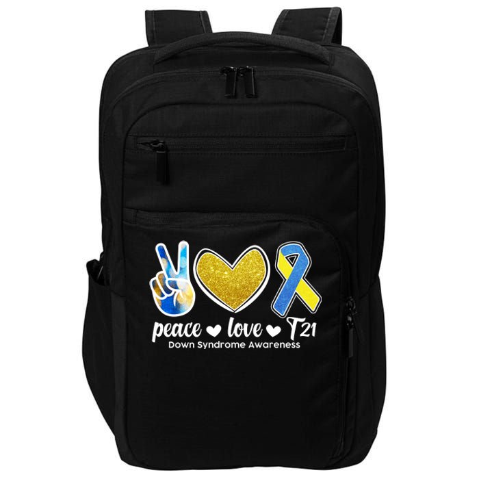 Peace Love T21 Down Syndrome Awareness Ribbon Impact Tech Backpack