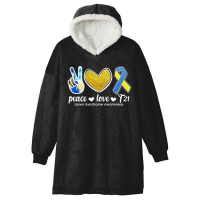 Peace Love T21 Down Syndrome Awareness Ribbon Hooded Wearable Blanket