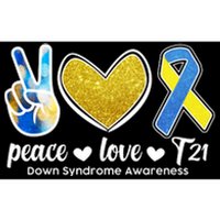 Peace Love T21 Down Syndrome Awareness Ribbon Bumper Sticker